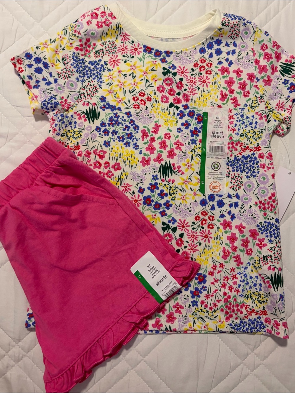 wonder nation Pink Floral Tee & Hot Pink Shorts Set